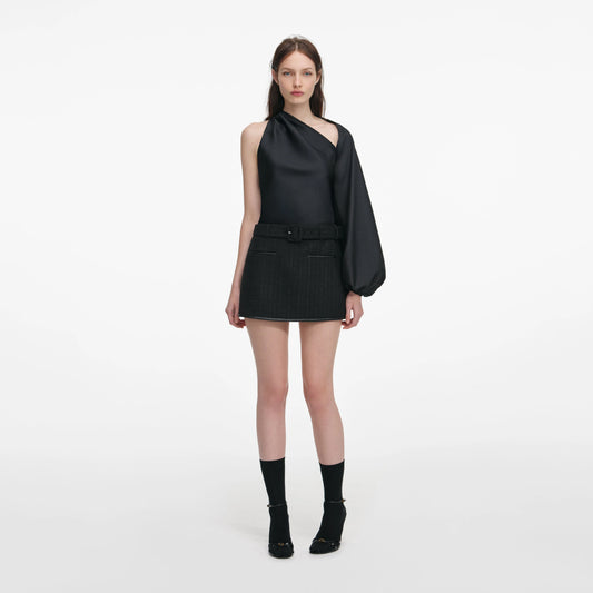 Black Boucle Mini Skirt