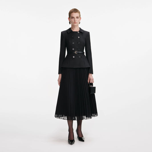 Black Wool Crepe Midi Dress