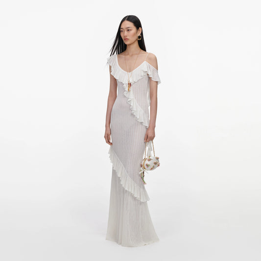 White Ruffle Knit Maxi Dress