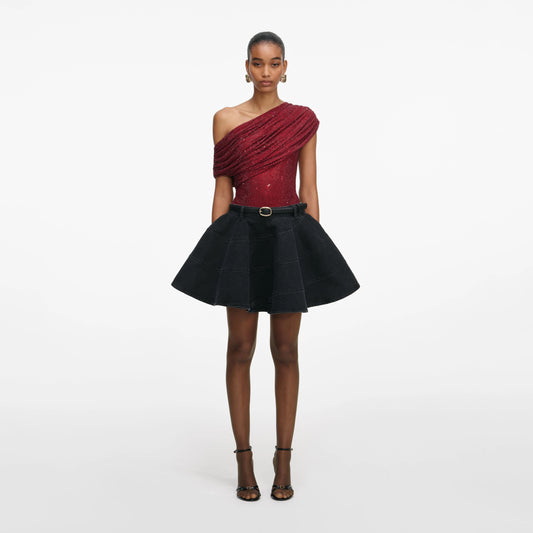 Burgundy Rhinestone Drape Top