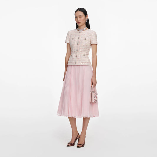 Pink Sequin Boucle Tailored Midi Dress
