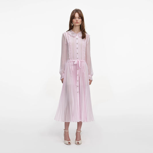 Pink Pleated Georgette Midi Dress