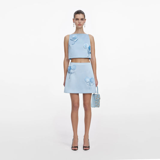 Blue Satin 3D Sequin Flower Top