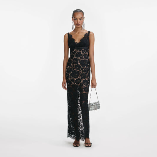 Black Floral Lace Maxi Dress