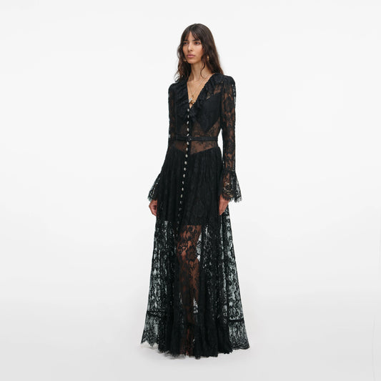 Black Lace Ruffle Maxi Dress