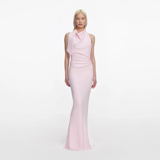 Pink Crepe Halter Neck Maxi Dress