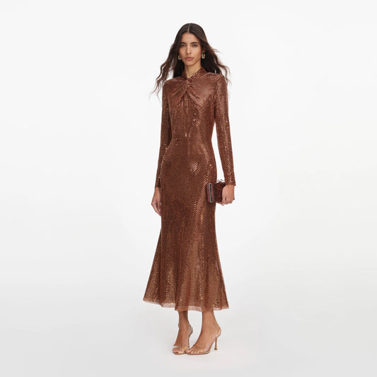 Bronze Rhinestone Midi Dress