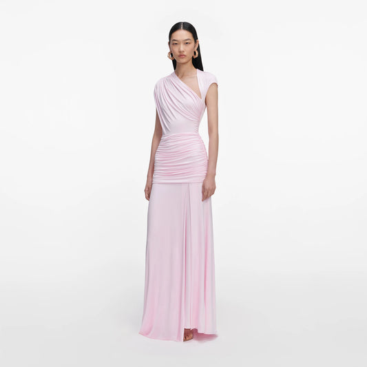 Pink Jersey Draped Maxi Dress