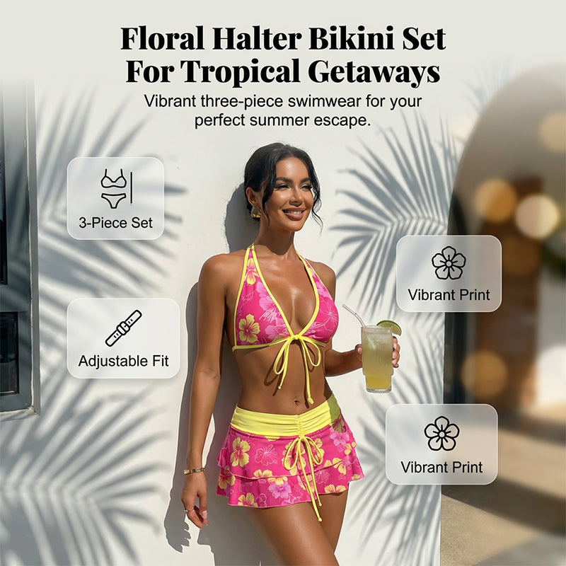 3-Piece Tropical Bikini Set--Add to cart and get 50% off instantly.