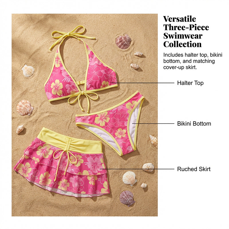 3-Piece Tropical Bikini Set--Add to cart and get 50% off instantly.