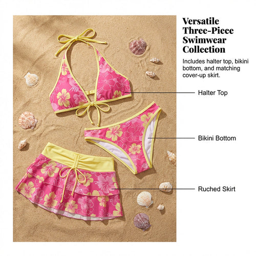 3-Piece Tropical Bikini Set--Add to cart and get 50% off instantly.